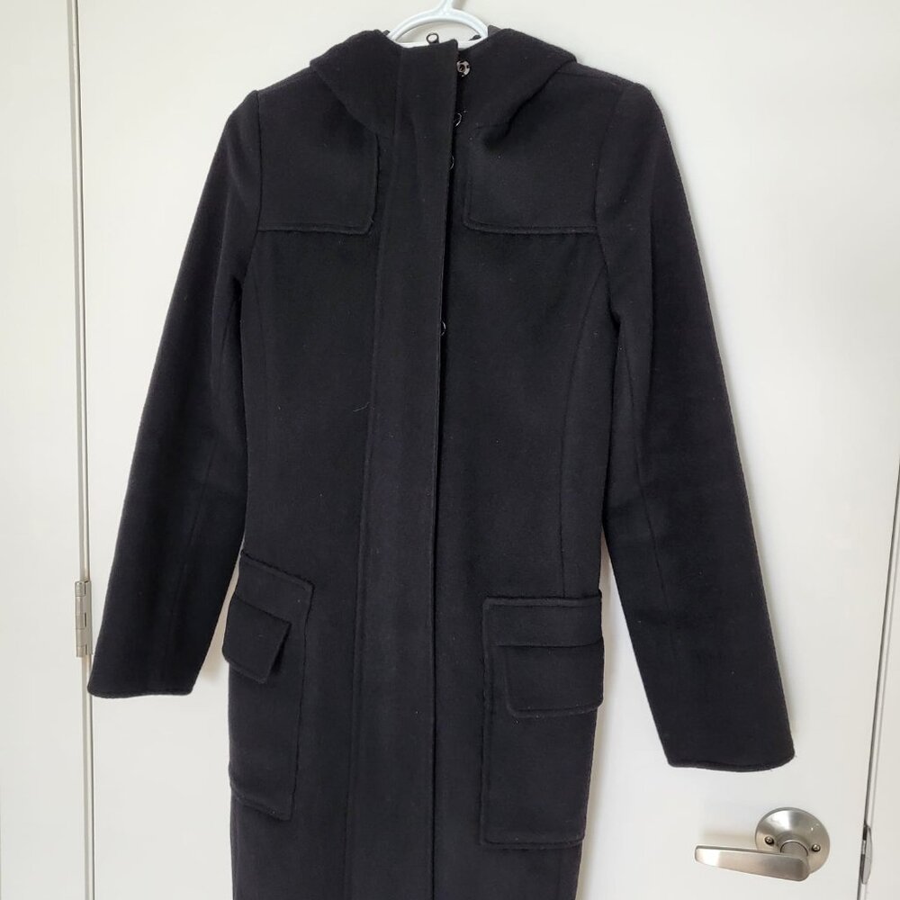 Hooded black wool coat
